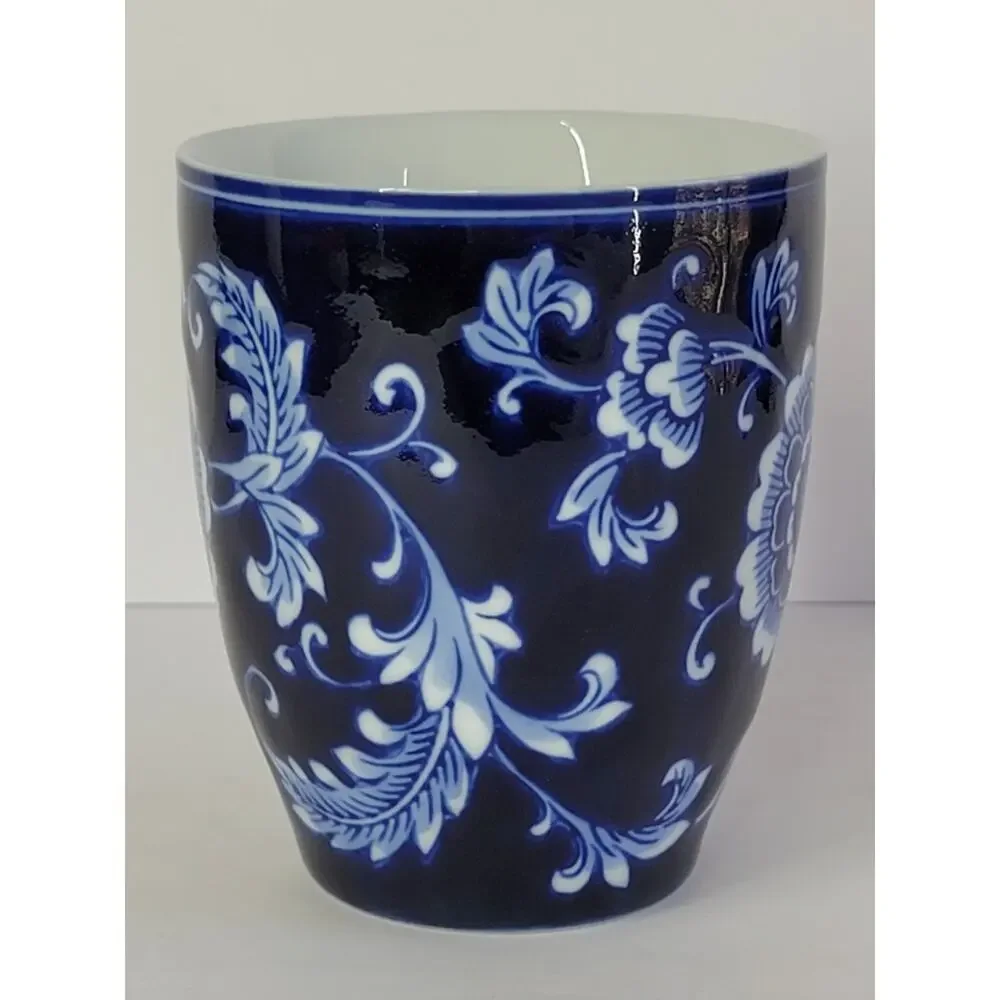 Pier 1 Exclusive MANDARIN Floral Cobalt Blue White Porcelain 14oz Coffee/Tea Mug